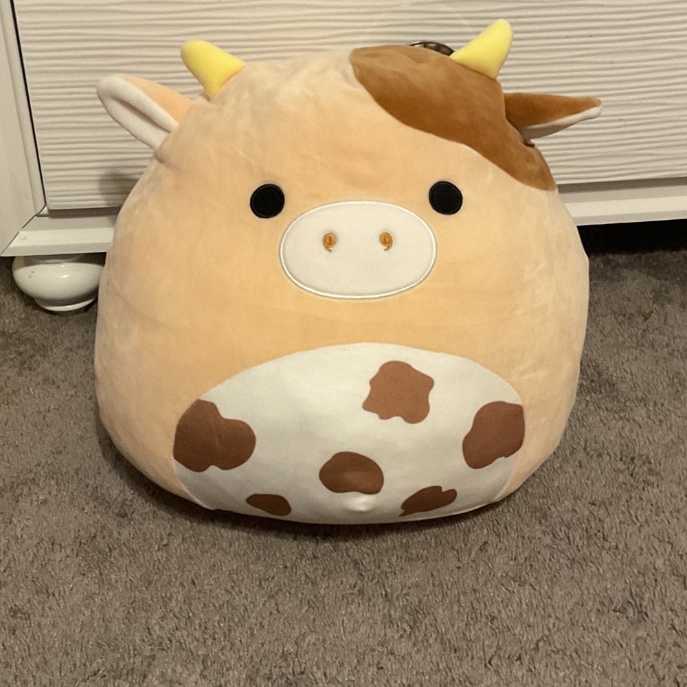 Charming Cow Plush Pillow - Tan and White